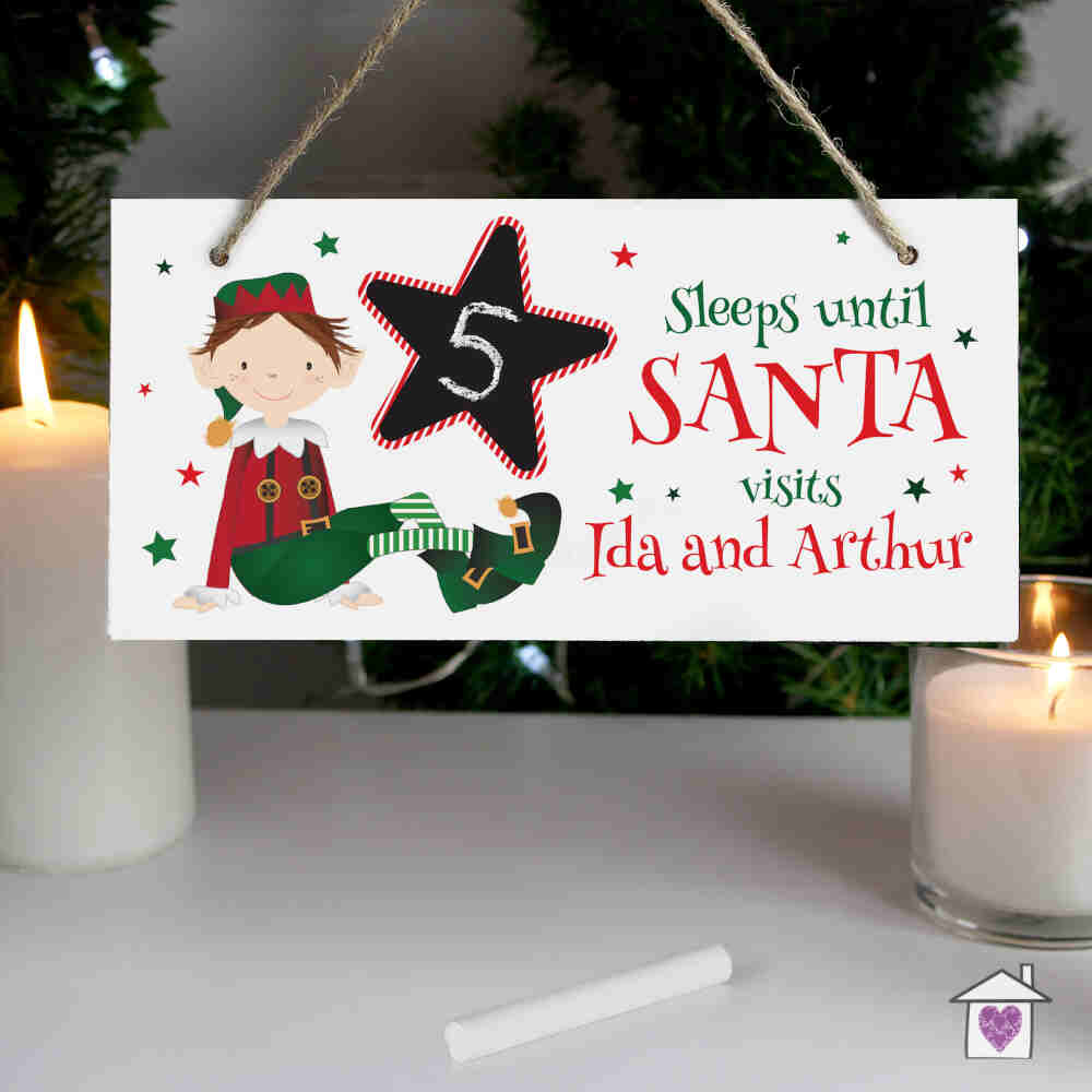 Personalised Elf Christmas Chalk Countdown Wooden Sign - Image 4