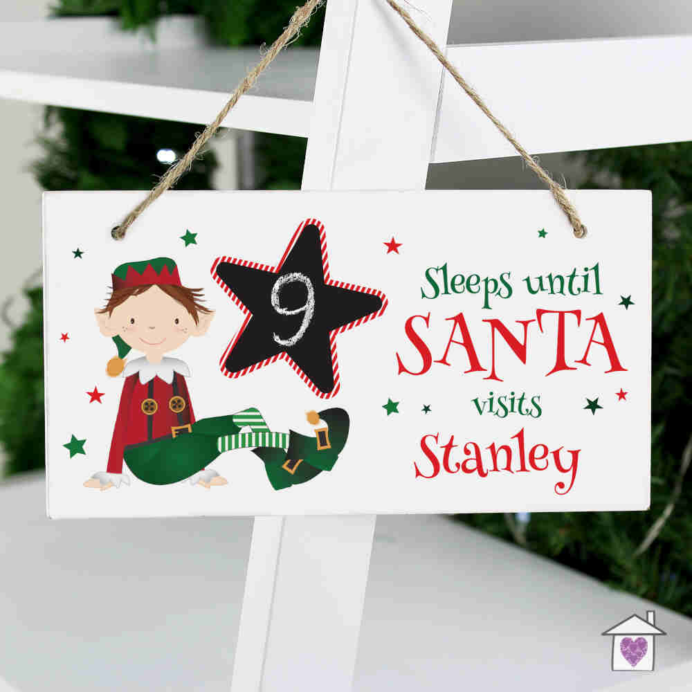Personalised Elf Christmas Chalk Countdown Wooden Sign - Image 6