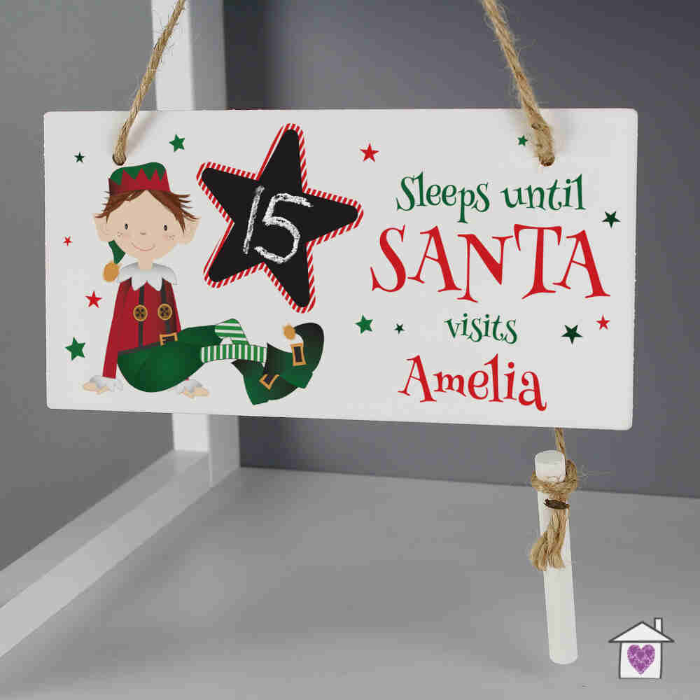 Personalised Elf Christmas Chalk Countdown Wooden Sign - Image 7