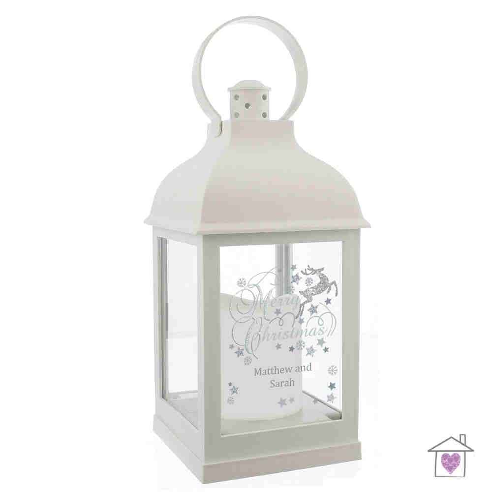 Personalised Silver Reindeer White Lantern - Image 2