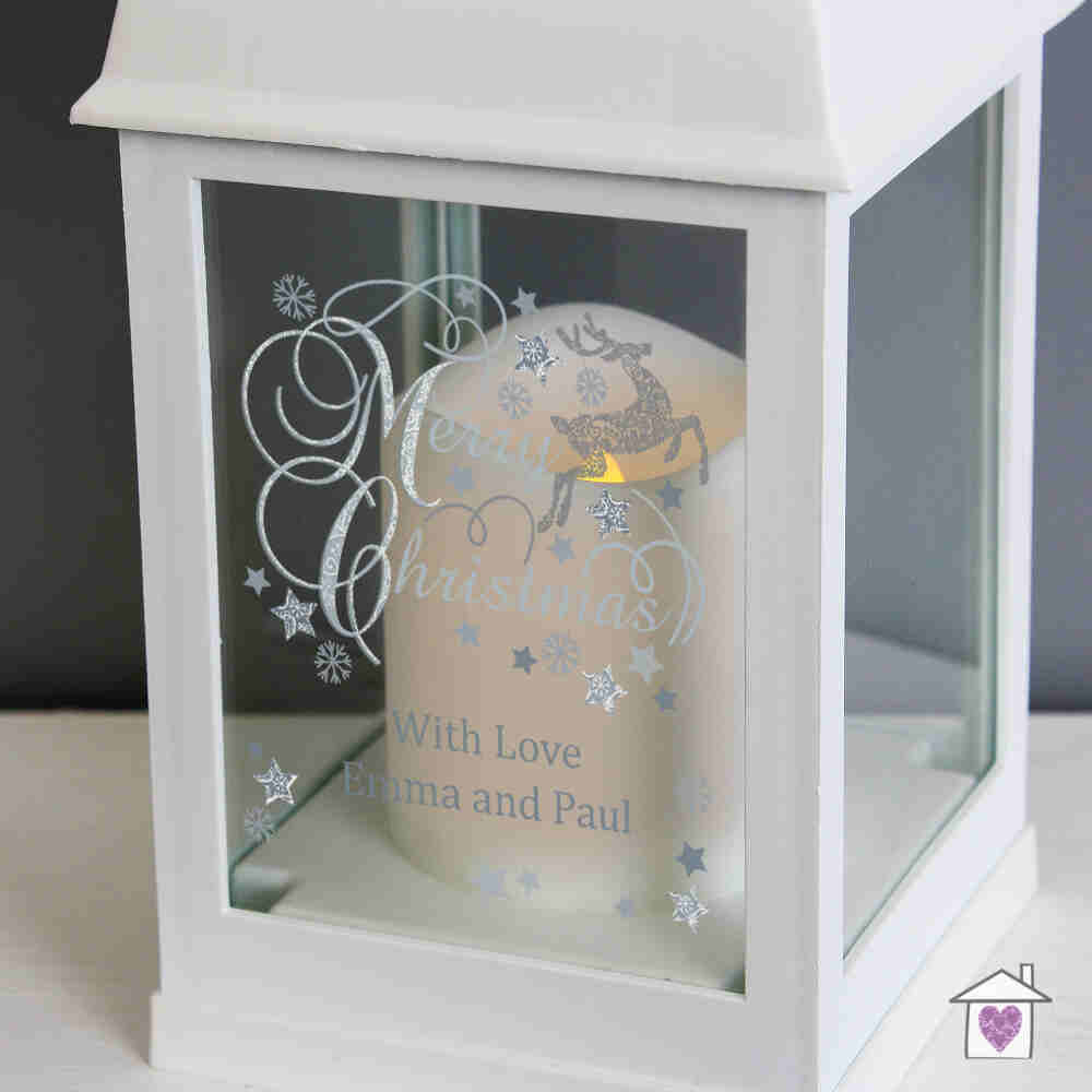 Personalised Silver Reindeer White Lantern - Image 3