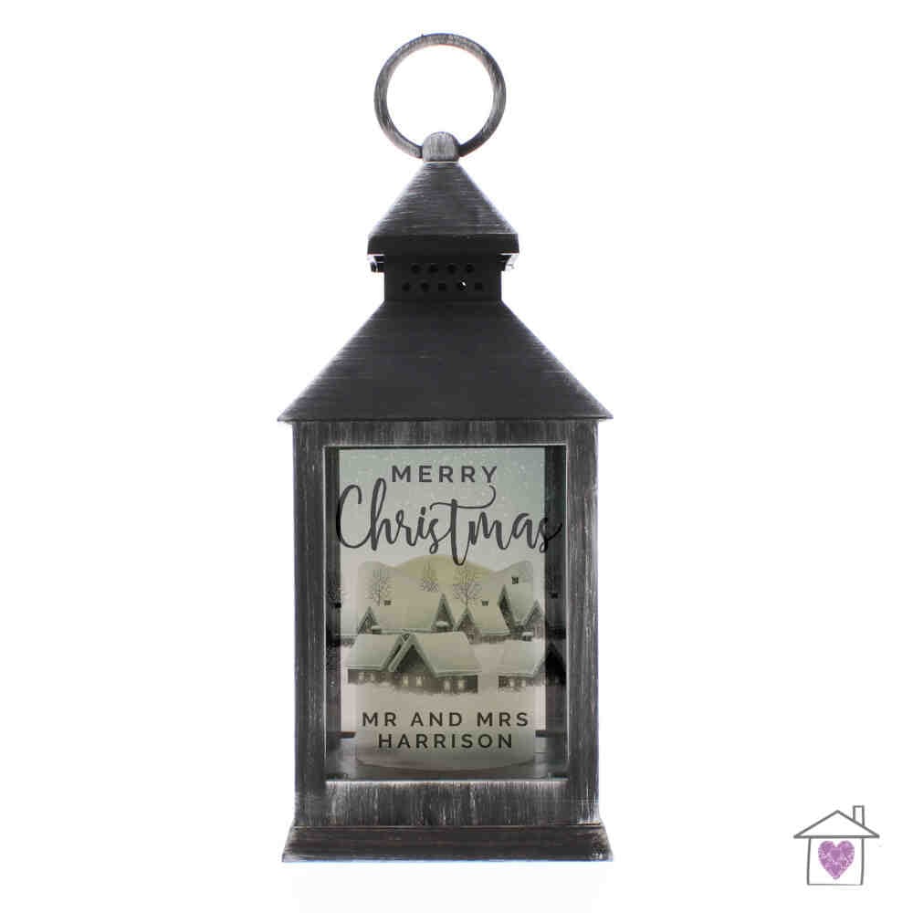 Personalised Town Christmas Rustic Black Lantern - Image 2