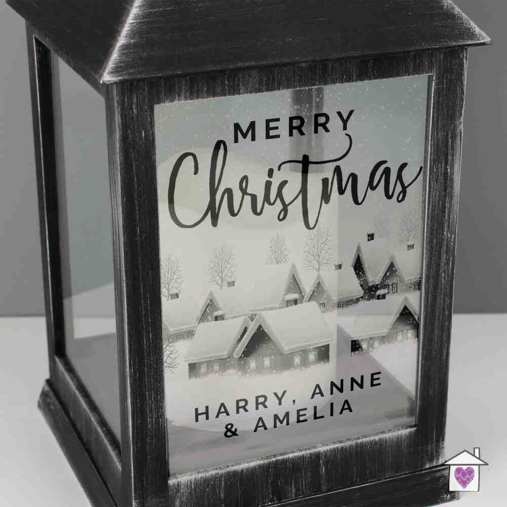 Personalised Town Christmas Rustic Black Lantern - Image 3