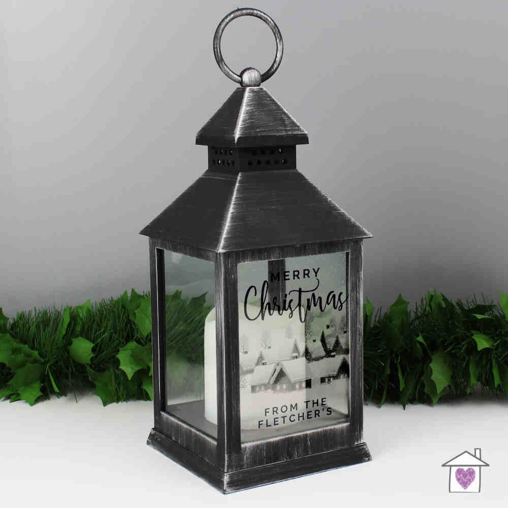 Personalised Town Christmas Rustic Black Lantern - Image 4