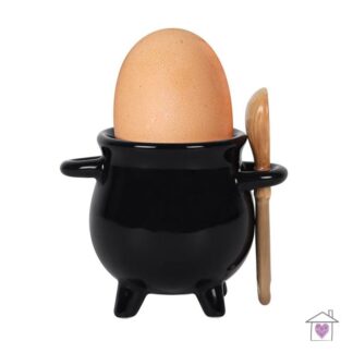 Cauldron Egg Cup with Broom Spoon