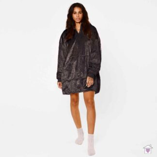 Crushed Velvet Hooded Blanket- Charcoal