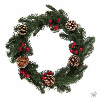 35cm Faux Pine and Berry Wreath