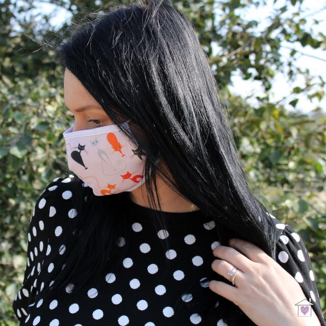 Reusable Fashion Face Mask - Pink Cats (Adult) - Image 2