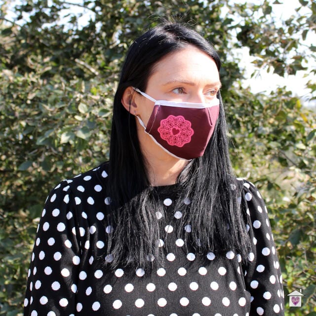 Reusable Fashion Face Mask - Red Mandala Heart (Adult) - Image 3