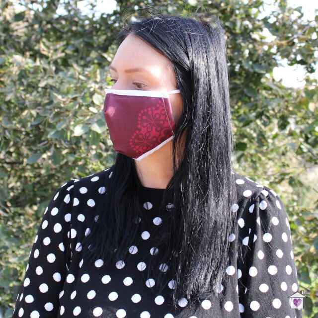 Reusable Fashion Face Mask - Red Mandala Heart (Adult) - Image 2