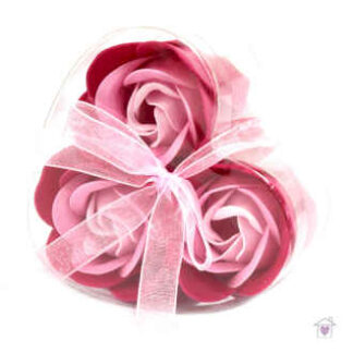 Set of 3 Soap Flower Heart Box- Pink Roses