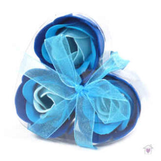 Set of 3 Soap Flower Heart Box- Blue Wedding Roses