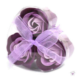 Set of 3 Soap Flower Heart Box- Lavender Roses