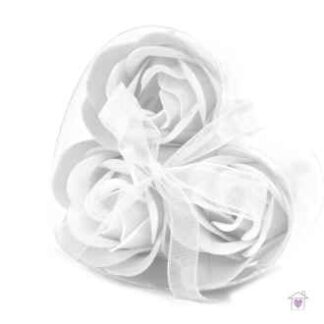 Set of 3 Soap Flower Heart Box- White