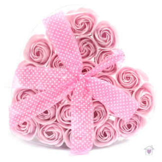 Set of 24 Soap Flower Heart Box- Pink Roses