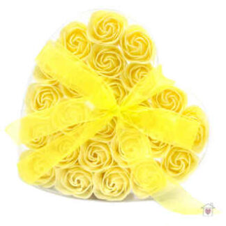 Set of 24 Soap Flower Heart Box- Yellow Roses