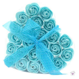 Set of 24 Soap Flower Heart Box- Blue Roses