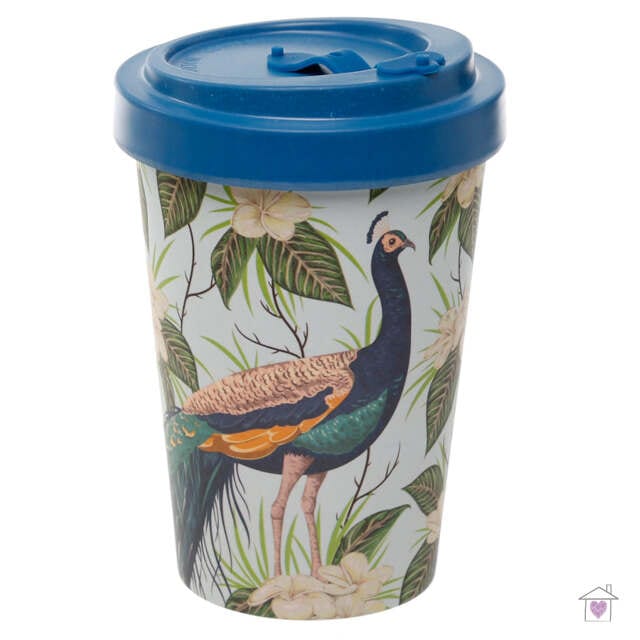 Peacock Screw Top Bamboo Travel Mug