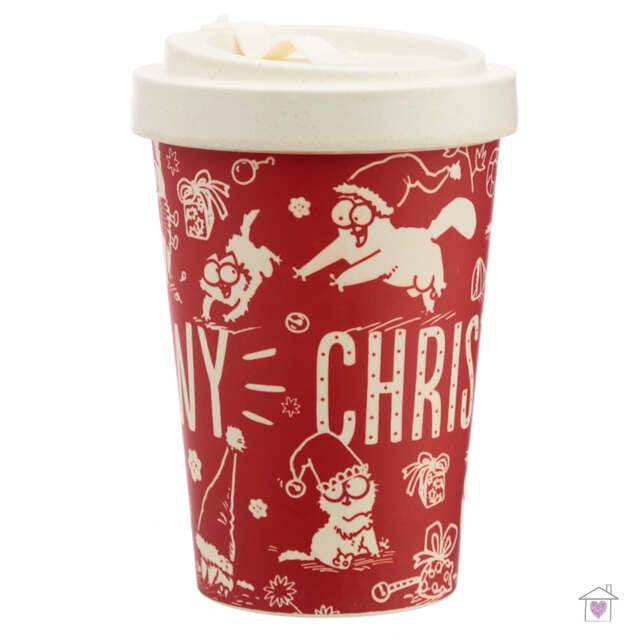Christmas Simon's Cat Screw Top Bamboo Travel Mug