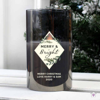 Personalised Festive Smoked Glass LED Candle