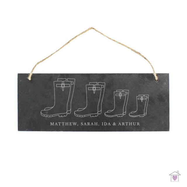 Personalised Welly Boot Family of Four Hanging Slate Plaque - Image 2