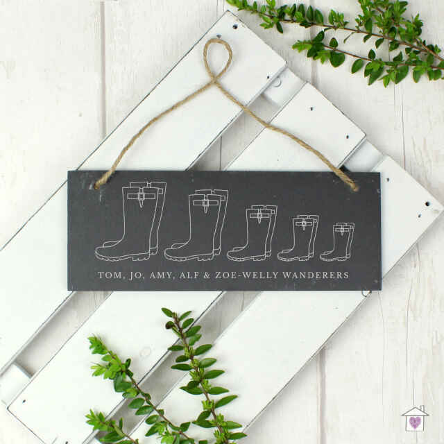 Personalised Welly Boot Family of Five Hanging Slate Plaque - Image 3