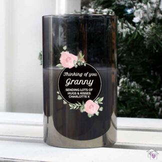 Personalised Floral Smoked Glass LED Candle