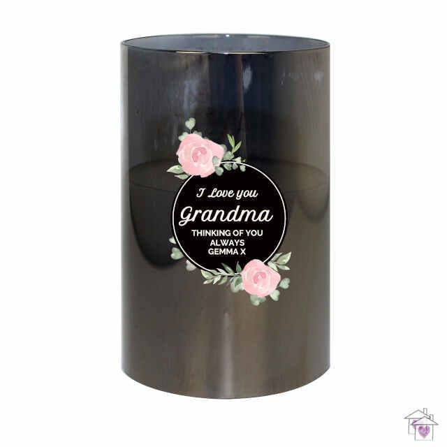 Personalised Floral Smoked Glass LED Candle - Image 2