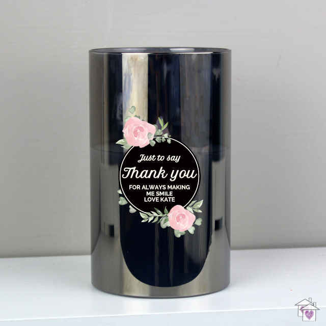 Personalised Floral Smoked Glass LED Candle - Image 4