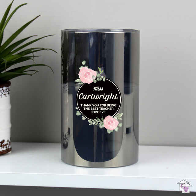 Personalised Floral Smoked Glass LED Candle - Image 5