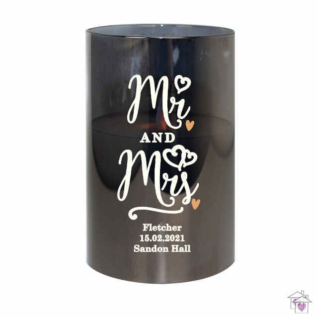 Personalised Mr & Mrs Smoked Glass LED Candle - Image 2
