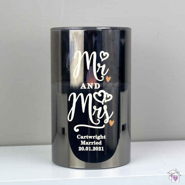 Personalised Mr & Mrs Smoked Glass LED Candle - Image 3