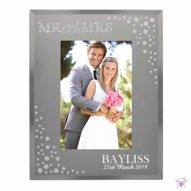 Personalised Mr and Mrs 4x6 Diamante Glass Photo Frame - Image 2