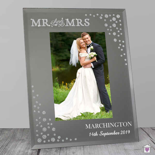 Personalised Mr and Mrs 4x6 Diamante Glass Photo Frame - Image 3