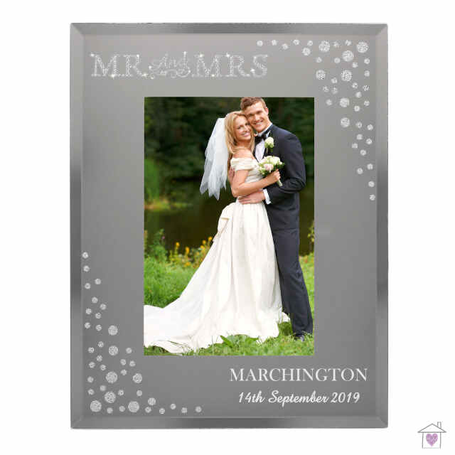 Personalised Mr and Mrs 4x6 Diamante Glass Photo Frame - Image 4