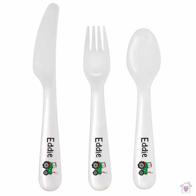 Personalised Tractor 3 Piece Plastic Cutlery Set - Image 2