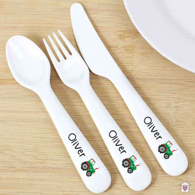 Personalised Tractor 3 Piece Plastic Cutlery Set - Image 3