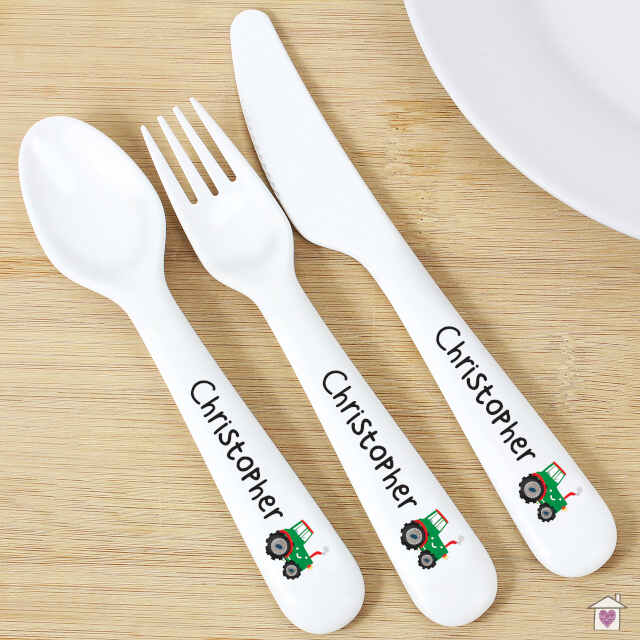 Personalised Tractor 3 Piece Plastic Cutlery Set - Image 4