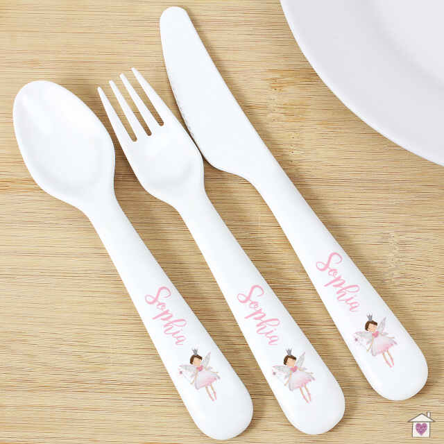Personalised Fairy Princess 3 Piece Plastic Cutlery Set