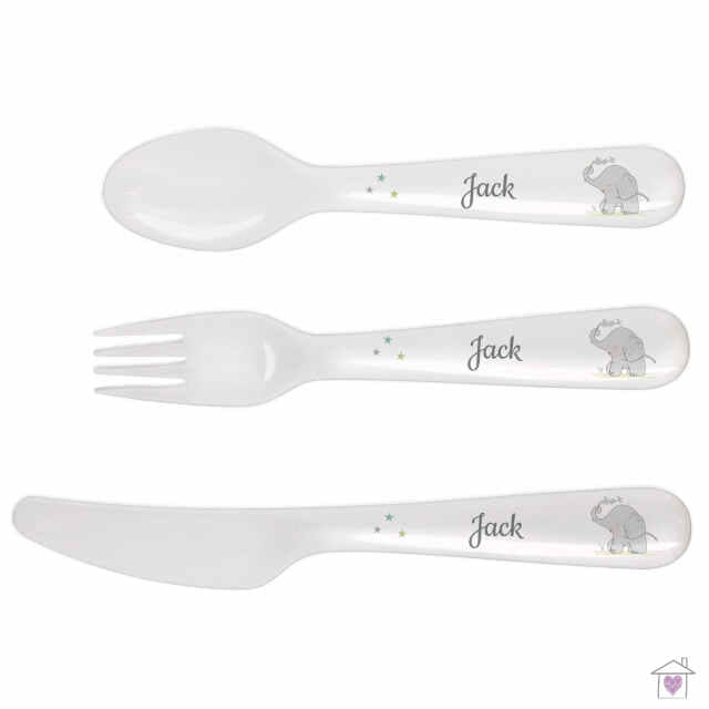 Personalised Hessian Elephant 3 Piece Plastic Cutlery Set - Image 2