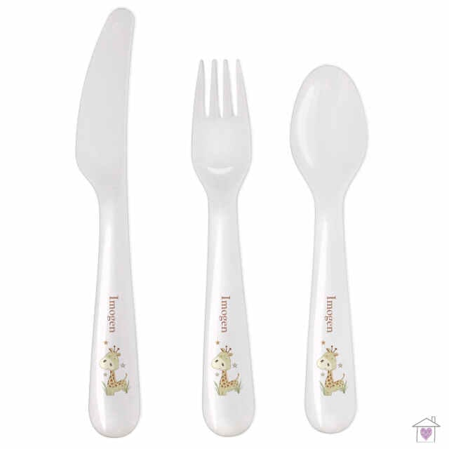Personalised Hessian Giraffe 3 Piece Plastic Cutlery Set - Image 2