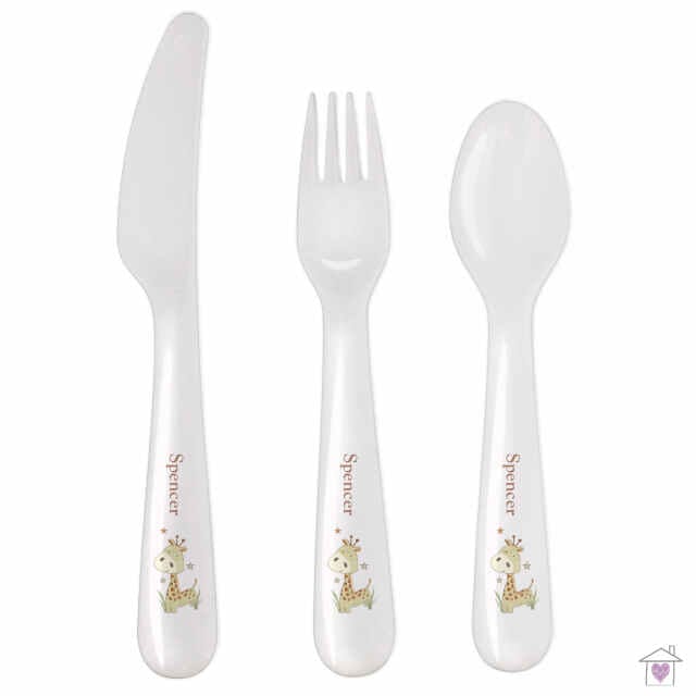 Personalised Hessian Giraffe 3 Piece Plastic Cutlery Set - Image 4