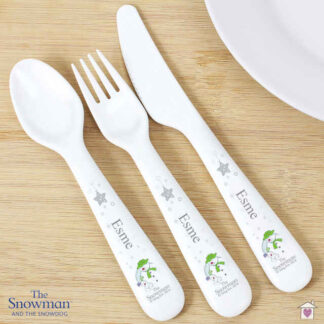 Personalised The Snowman and the Snowdog 3 Piece Plastic Cutlery Set