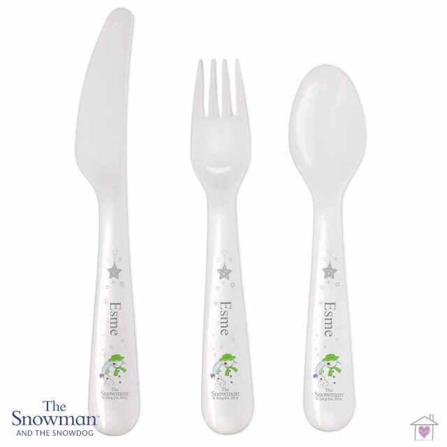 Personalised The Snowman and the Snowdog 3 Piece Plastic Cutlery Set - Image 2
