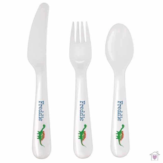 Personalised Dinosaur 3 Piece Plastic Cutlery Set - Image 2