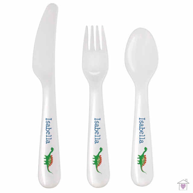 Personalised Dinosaur 3 Piece Plastic Cutlery Set - Image 3