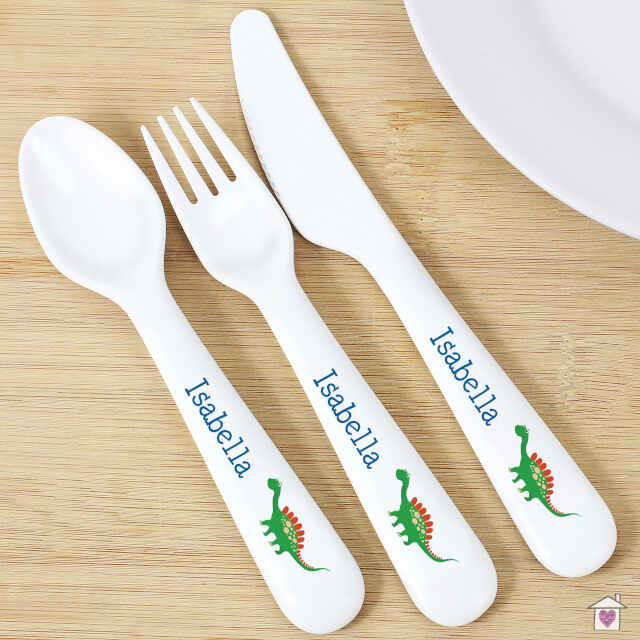 Personalised Dinosaur 3 Piece Plastic Cutlery Set - Image 4