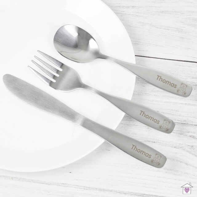 Personalised 3 Piece Teddy Cutlery Set