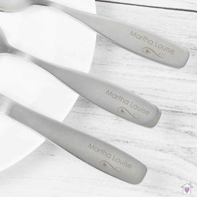 Personalised 3 Piece Swirls & Hearts Cutlery Set - Image 3