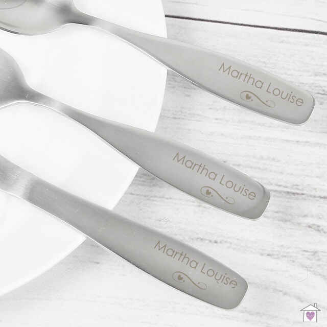 Personalised 3 Piece Swirls & Hearts Cutlery Set - Image 4